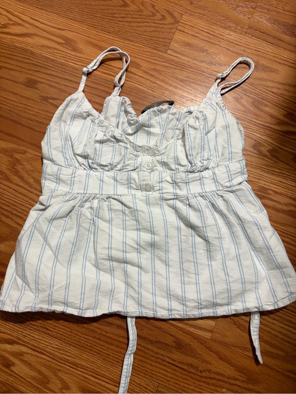 Brandy Melville White and Light Blue Striped Tie-Back Cami